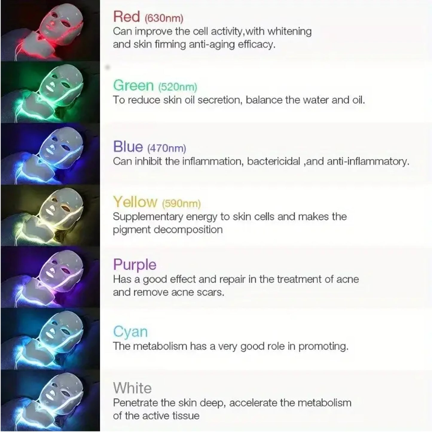 LED Color Light Facial Skin Care Mask| 7 LED Lights | Compact & Portable Skin Care Tool
